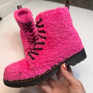 Dr. Martens Pink Pascal Tinsel Fur Lace Up Boots